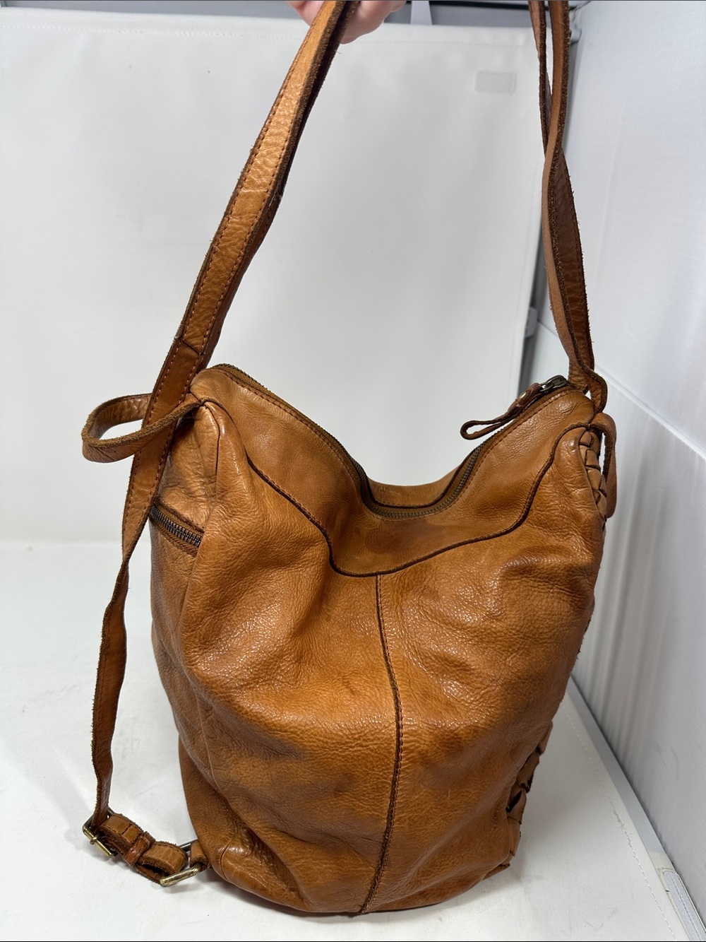Leather bucket hobo